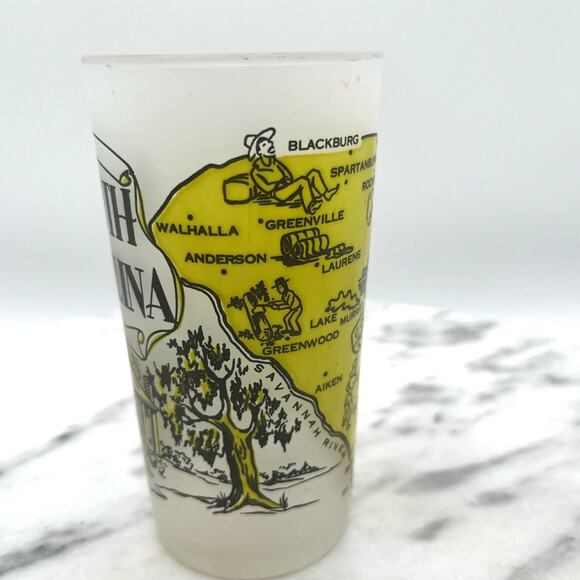 South Carolina Hazel Atlas State Souvenir Frosted Tumbler Glass Map Vintage - Picture 2 of 9